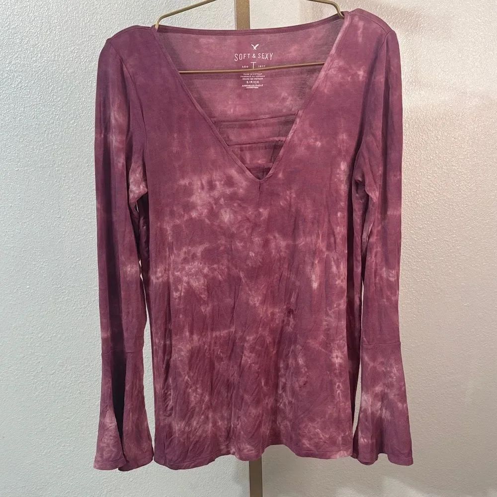 American Eagle Outfitters- Soft & Sexy- Purple Tie-Dye Long Sleeve Top- Small
